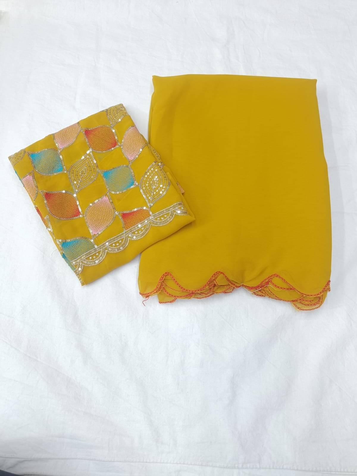 Kalpana Creation Georgette Solid Saree With Unstitched Blouse Piece ( Multicolor ) Kalpana Creation Georgette Solid Saree With Unstitched Blouse Piece ( Multicolor )