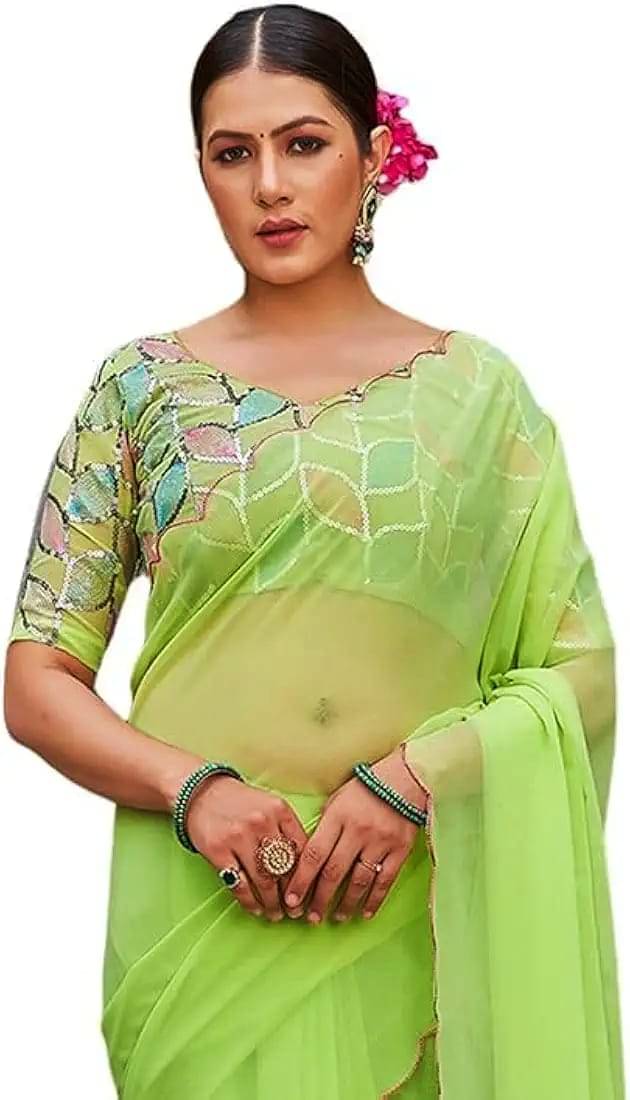 Kalpana Creation Georgette Solid Saree With Unstitched Blouse Piece ( Multicolor ) Kalpana Creation Georgette Solid Saree With Unstitched Blouse Piece ( Multicolor )