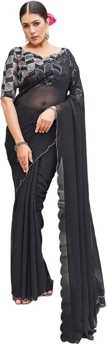 Kalpana Creation Georgette Solid Saree With Unstitched Blouse Piece ( Multicolor ) Kalpana Creation Georgette Solid Saree With Unstitched Blouse Piece ( Multicolor )