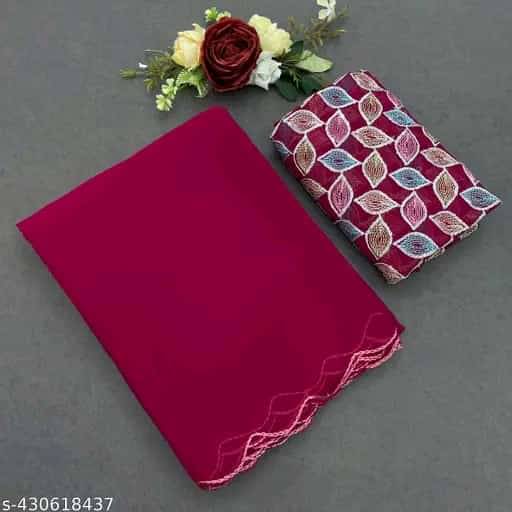     			Kalpana Creation Georgette Solid Saree With Unstitched Blouse Piece ( Multicolor )