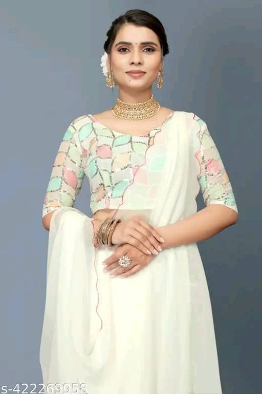 Kalpana Creation Georgette Solid Saree With Unstitched Blouse Piece ( Multicolor ) Kalpana Creation Georgette Solid Saree With Unstitched Blouse Piece ( Multicolor )