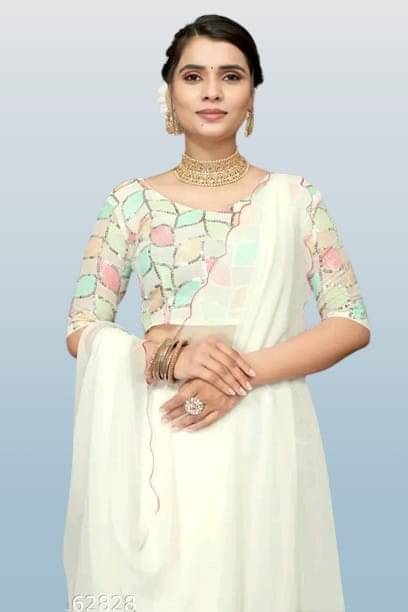 Kalpana Creation Georgette Solid Saree With Unstitched Blouse Piece ( Multicolor ) Kalpana Creation Georgette Solid Saree With Unstitched Blouse Piece ( Multicolor )