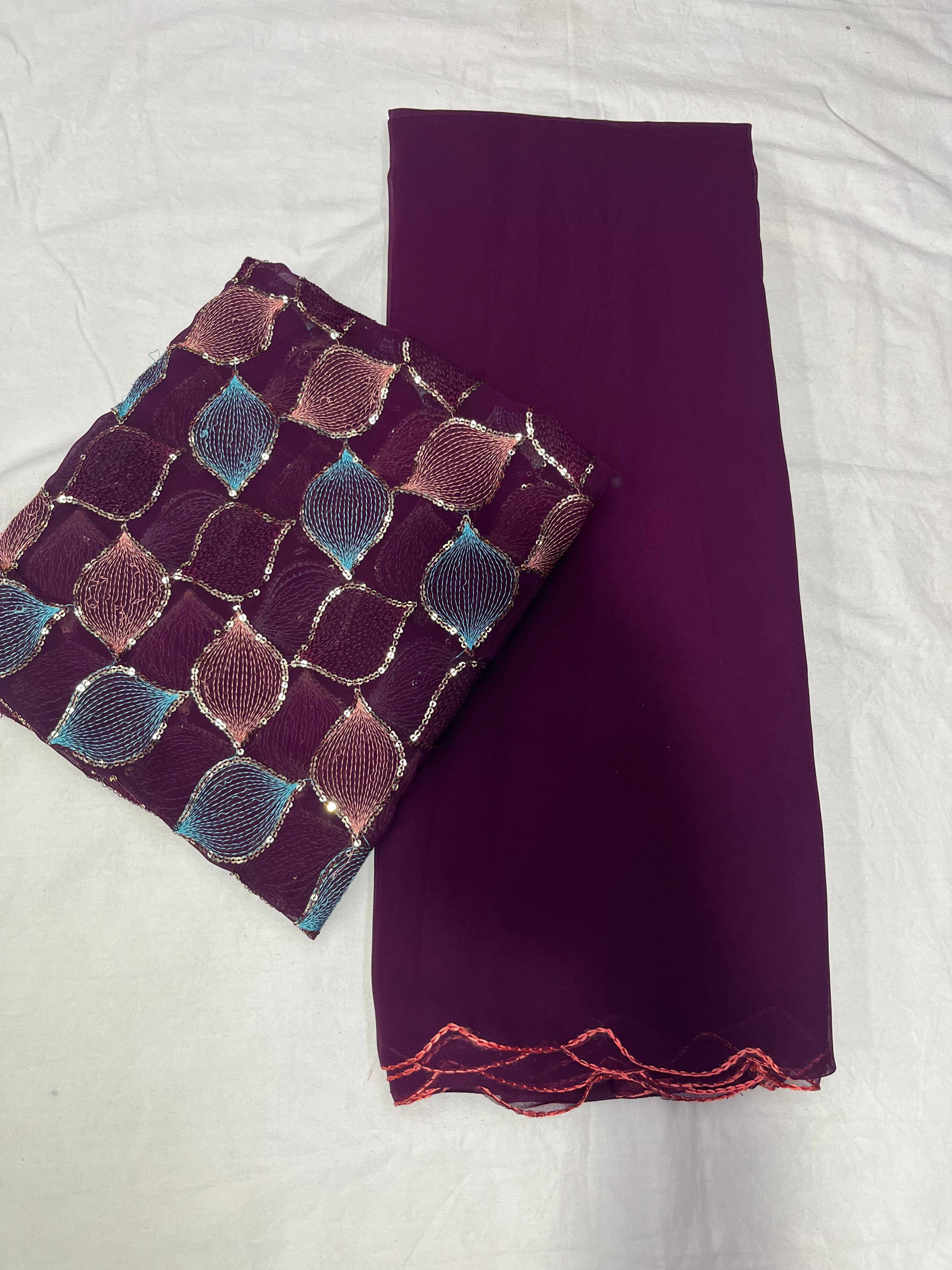 Kalpana Creation Georgette Solid Saree With Unstitched Blouse Piece ( Multicolor ) Kalpana Creation Georgette Solid Saree With Unstitched Blouse Piece ( Multicolor )