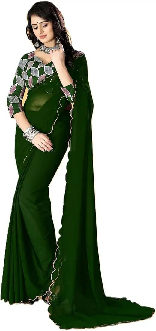 Kalpana Creation Georgette Solid Saree With Unstitched Blouse Piece ( Multicolor )     			Kalpana Creation Georgette Solid Saree With Unstitched Blouse Piece ( Multicolor )