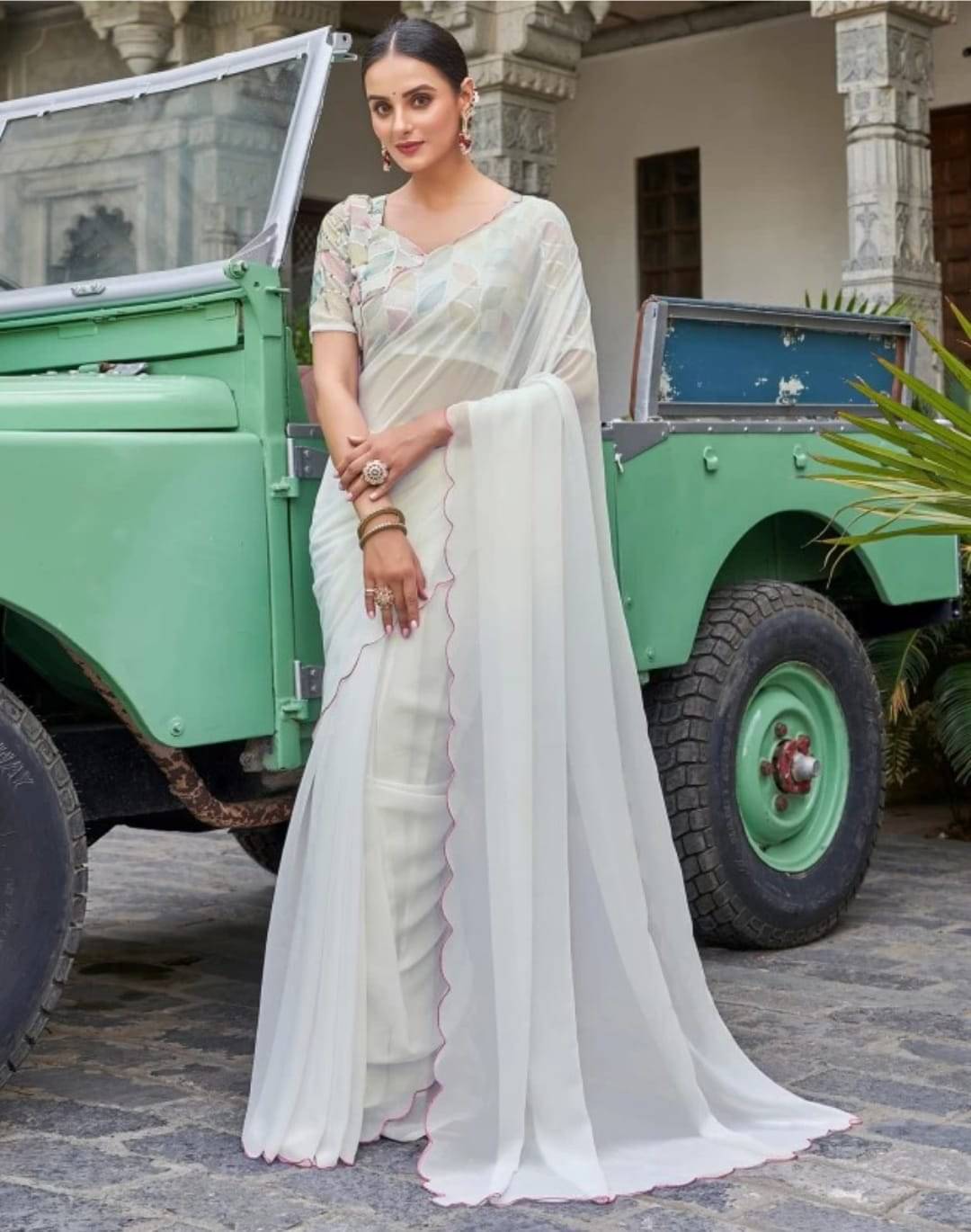 Kalpana Creation Georgette Solid Saree With Unstitched Blouse Piece ( Multicolor ) Kalpana Creation Georgette Solid Saree With Unstitched Blouse Piece ( Multicolor )
