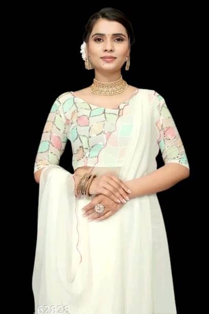 Kalpana Creation Georgette Solid Saree With Unstitched Blouse Piece ( Multicolor ) Kalpana Creation Georgette Solid Saree With Unstitched Blouse Piece ( Multicolor )