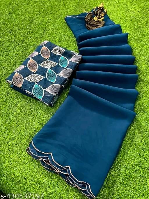 Kalpana Creation Georgette Solid Saree With Unstitched Blouse Piece ( Multicolor ) Kalpana Creation Georgette Solid Saree With Unstitched Blouse Piece ( Multicolor )