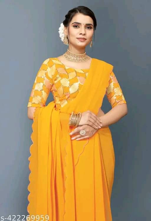 Kalpana Creation Georgette Solid Saree With Unstitched Blouse Piece ( Multicolor )     			Kalpana Creation Georgette Solid Saree With Unstitched Blouse Piece ( Multicolor )