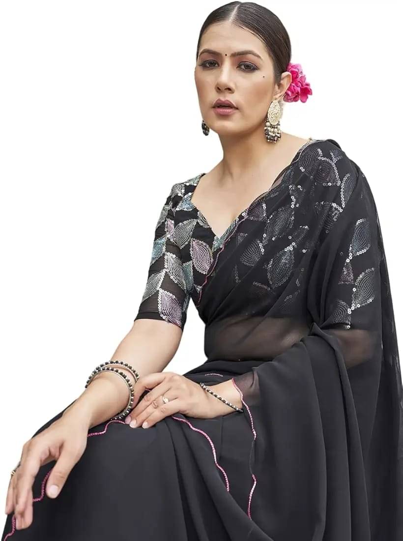     			Kalpana Creation Georgette Solid Saree With Unstitched Blouse Piece ( Multicolor )