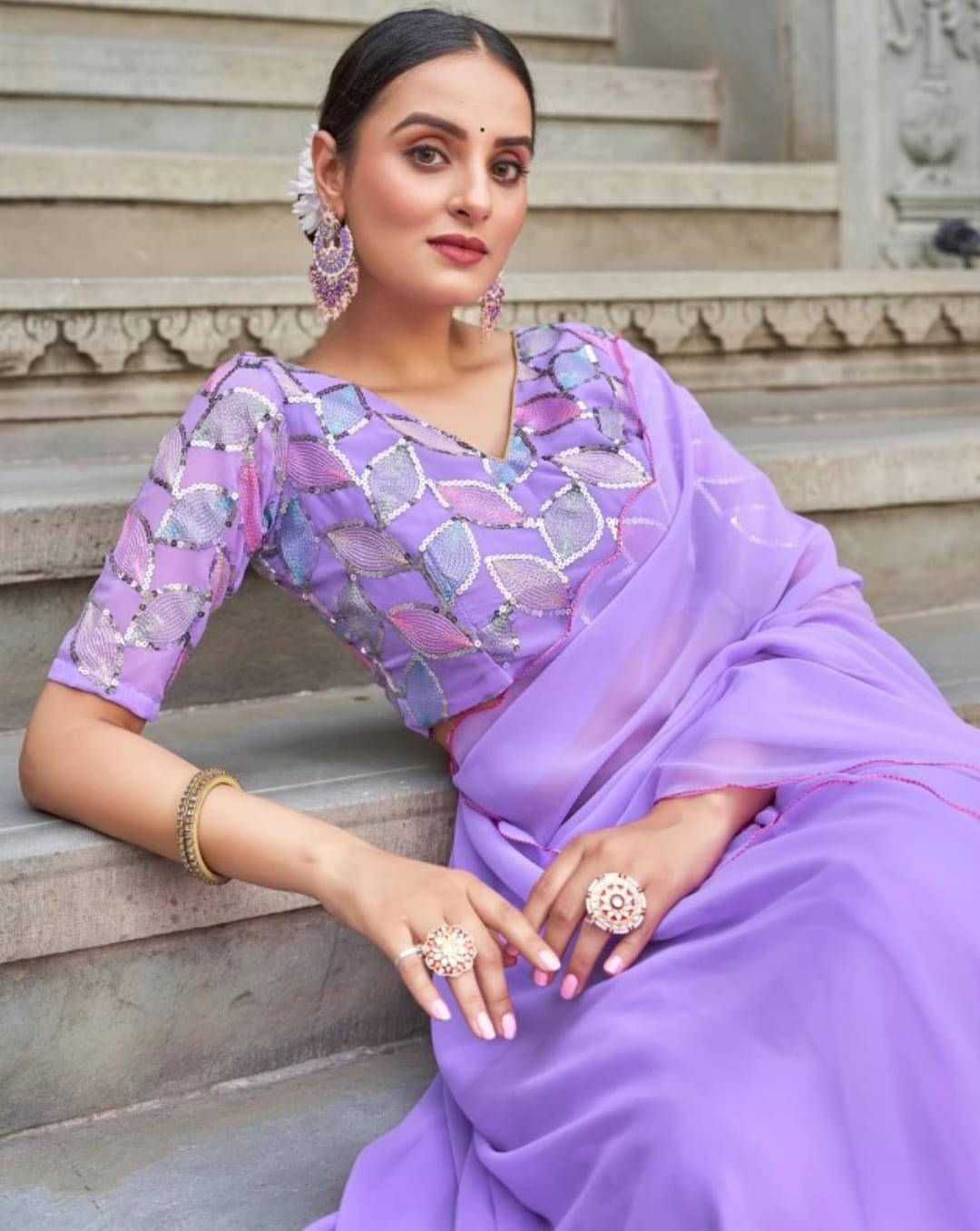 Kalpana Creation Georgette Solid Saree With Unstitched Blouse Piece ( Multicolor ) Kalpana Creation Georgette Solid Saree With Unstitched Blouse Piece ( Multicolor )