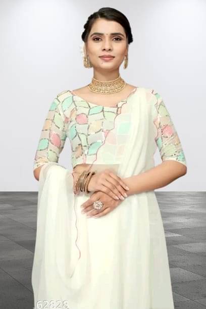 Kalpana Creation Georgette Solid Saree With Unstitched Blouse Piece ( Multicolor ) Kalpana Creation Georgette Solid Saree With Unstitched Blouse Piece ( Multicolor )
