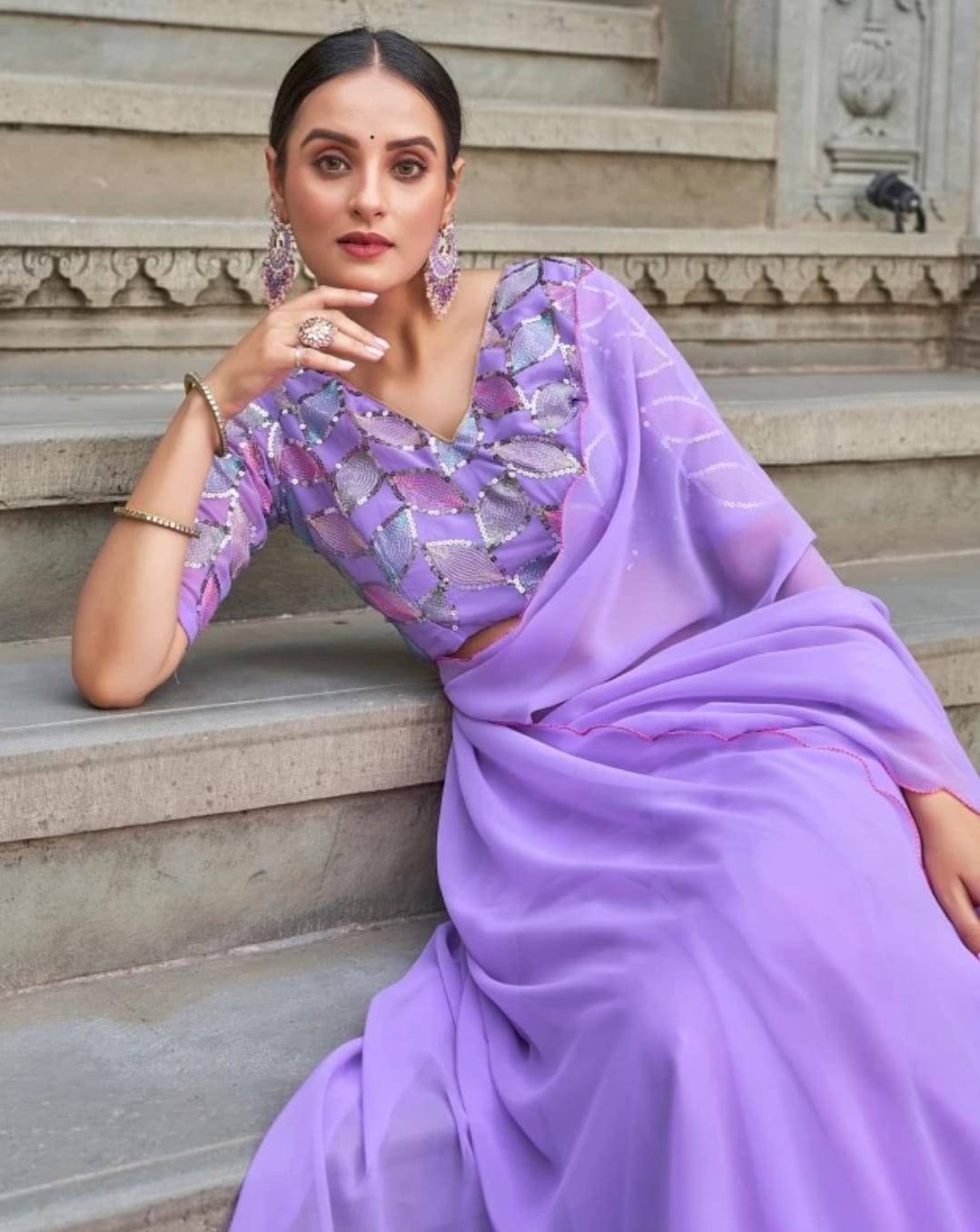 Kalpana Creation Georgette Solid Saree With Unstitched Blouse Piece ( Multicolor ) Kalpana Creation Georgette Solid Saree With Unstitched Blouse Piece ( Multicolor )