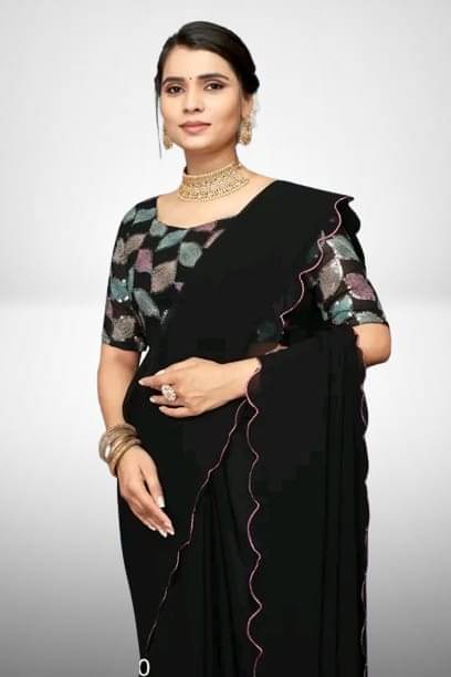     			Kalpana Creation Georgette Solid Saree With Unstitched Blouse Piece ( Multicolor )