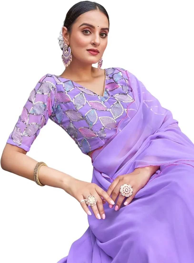     			Kalpana Creation Georgette Solid Saree With Unstitched Blouse Piece ( Multicolor )
