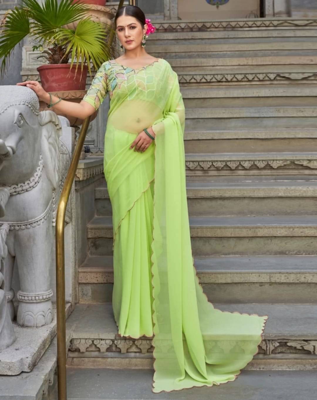 Kalpana Creation Georgette Solid Saree With Unstitched Blouse Piece ( Multicolor ) Kalpana Creation Georgette Solid Saree With Unstitched Blouse Piece ( Multicolor )