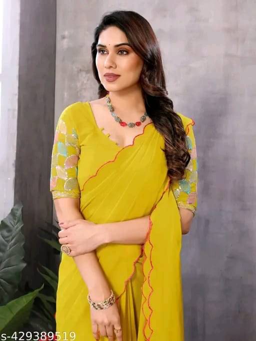 Kalpana Creation Georgette Solid Saree With Unstitched Blouse Piece ( Multicolor ) Kalpana Creation Georgette Solid Saree With Unstitched Blouse Piece ( Multicolor )