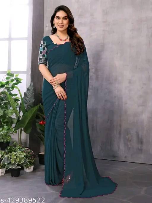     			Kalpana Creation Georgette Solid Saree With Unstitched Blouse Piece ( Multicolor )