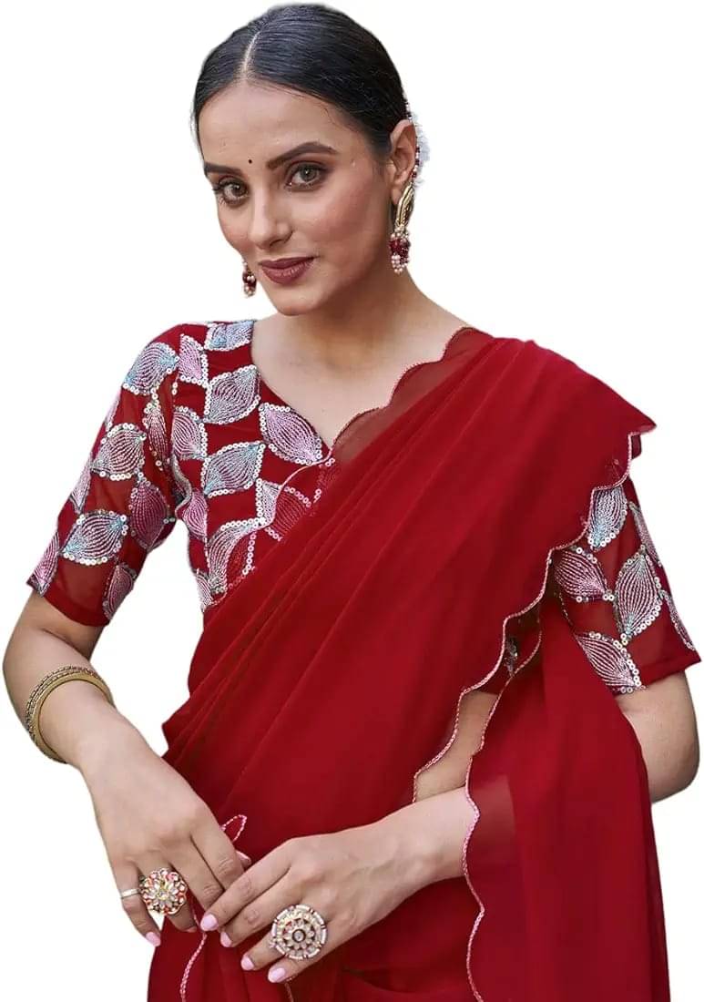 Kalpana Creation Georgette Solid Saree With Unstitched Blouse Piece ( Multicolor ) Kalpana Creation Georgette Solid Saree With Unstitched Blouse Piece ( Multicolor )