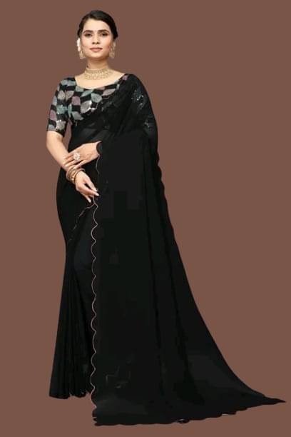     			Kalpana Creation Georgette Solid Saree With Unstitched Blouse Piece ( Multicolor )