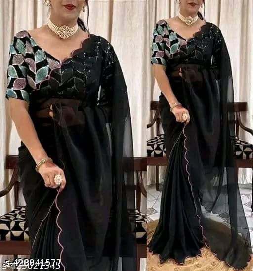 Kalpana Creation Georgette Solid Saree With Unstitched Blouse Piece ( Multicolor ) Kalpana Creation Georgette Solid Saree With Unstitched Blouse Piece ( Multicolor )