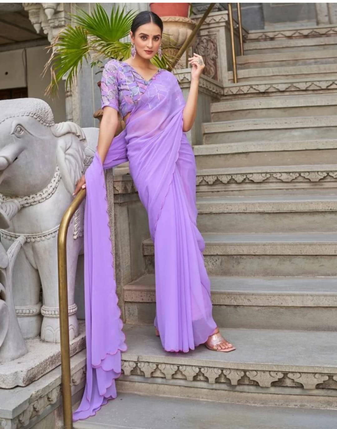 Kalpana Creation Georgette Solid Saree With Unstitched Blouse Piece ( Multicolor ) Kalpana Creation Georgette Solid Saree With Unstitched Blouse Piece ( Multicolor )