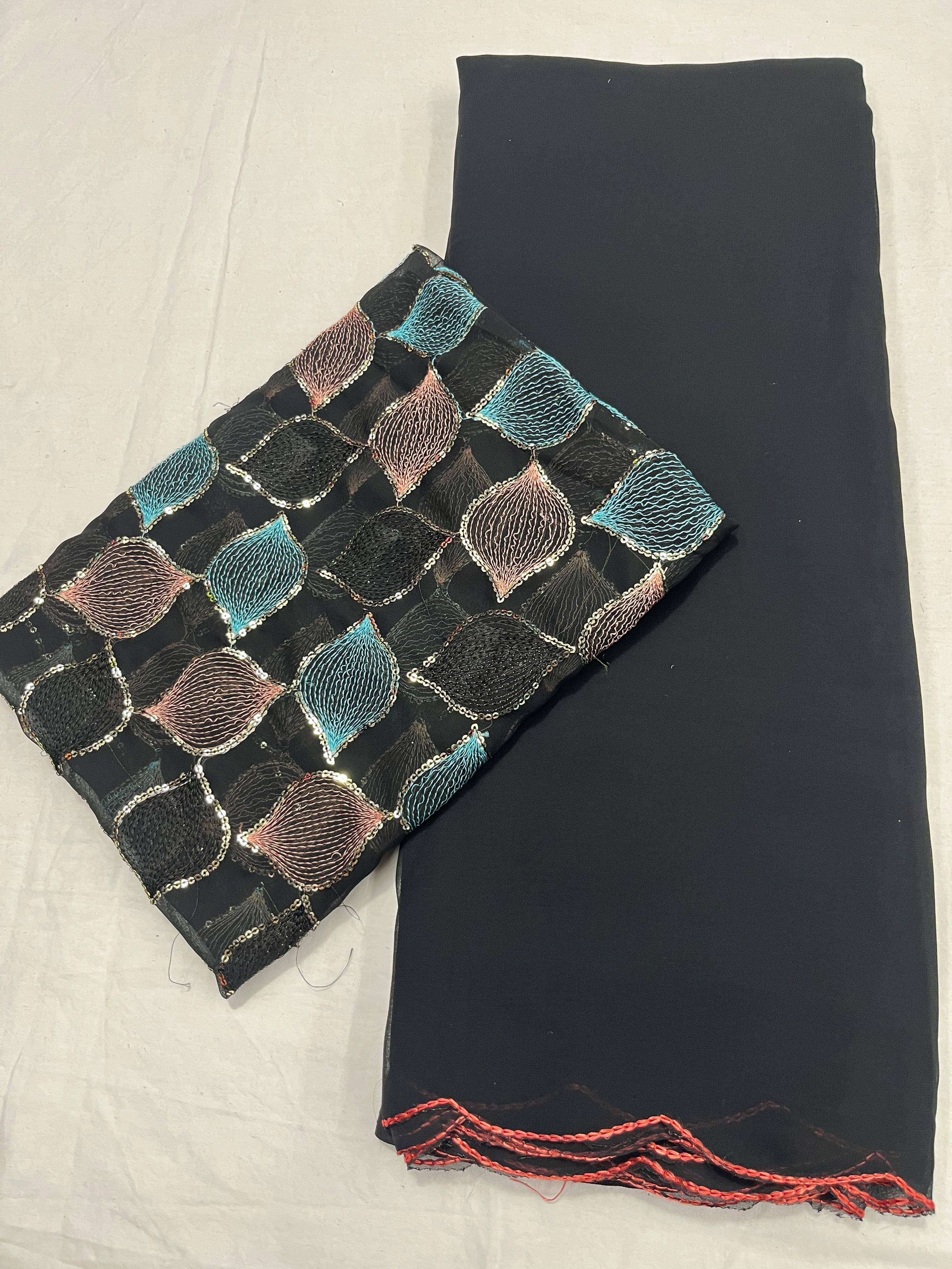 Kalpana Creation Georgette Solid Saree With Unstitched Blouse Piece ( Multicolor ) Kalpana Creation Georgette Solid Saree With Unstitched Blouse Piece ( Multicolor )