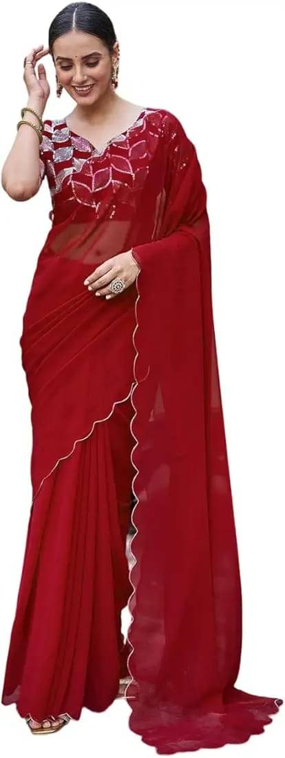     			Kalpana Creation Georgette Solid Saree With Unstitched Blouse Piece ( Multicolor )