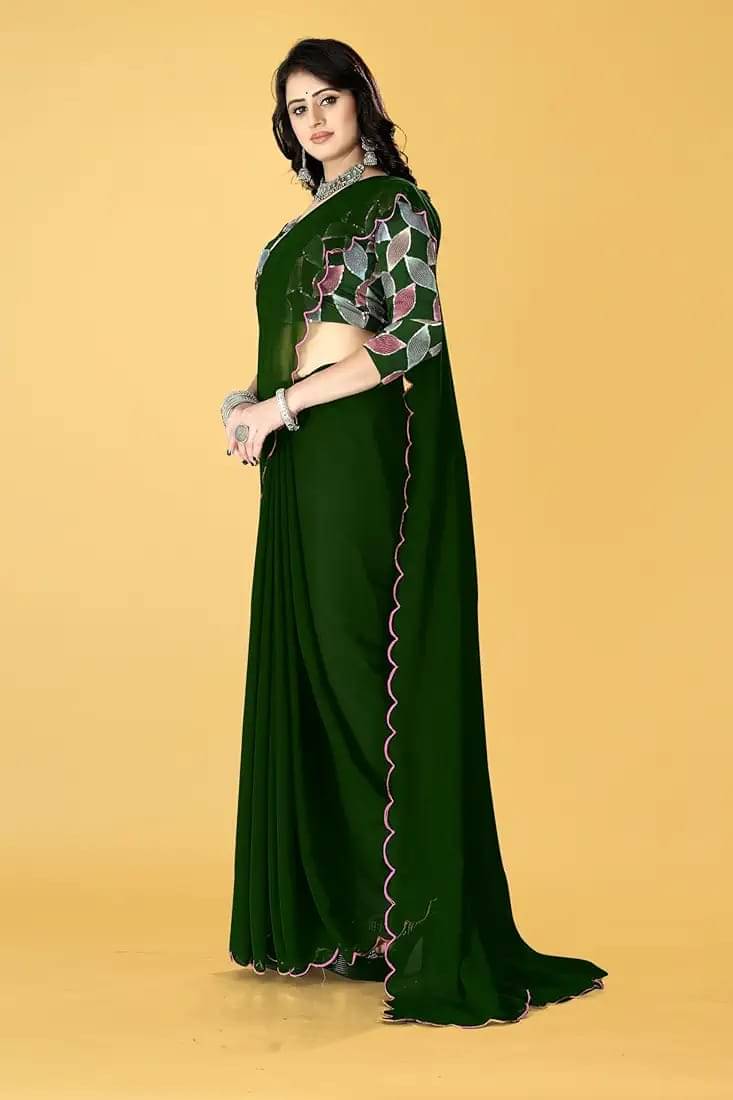     			Kalpana Creation Georgette Solid Saree With Unstitched Blouse Piece ( Multicolor )