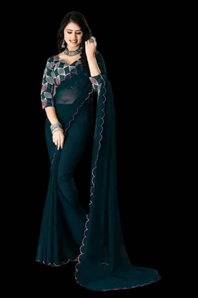 Kalpana Creation Georgette Solid Saree With Unstitched Blouse Piece ( Multicolor ) Kalpana Creation Georgette Solid Saree With Unstitched Blouse Piece ( Multicolor )