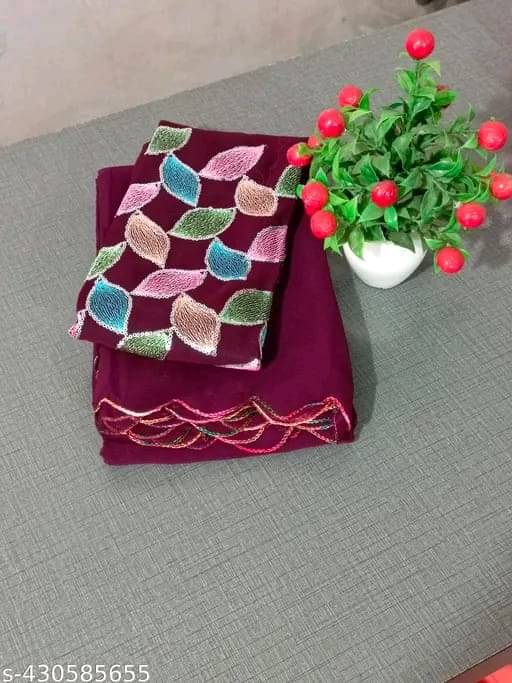 Kalpana Creation Georgette Solid Saree With Unstitched Blouse Piece ( Multicolor ) Kalpana Creation Georgette Solid Saree With Unstitched Blouse Piece ( Multicolor )