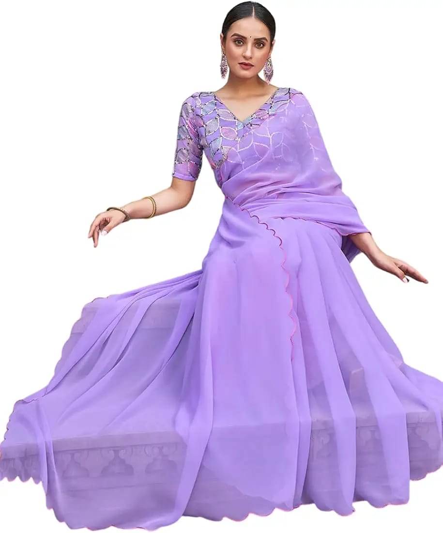 Kalpana Creation Georgette Solid Saree With Unstitched Blouse Piece ( Multicolor ) Kalpana Creation Georgette Solid Saree With Unstitched Blouse Piece ( Multicolor )