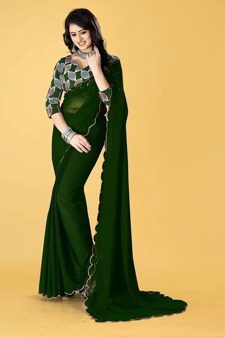     			Kalpana Creation Georgette Solid Saree With Unstitched Blouse Piece ( Multicolor )