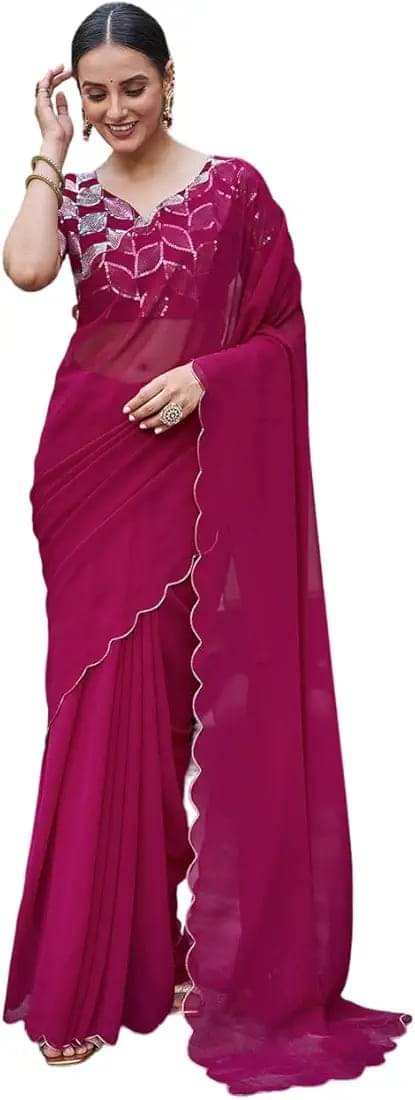     			Kalpana Creation Georgette Solid Saree With Unstitched Blouse Piece ( Multicolor )