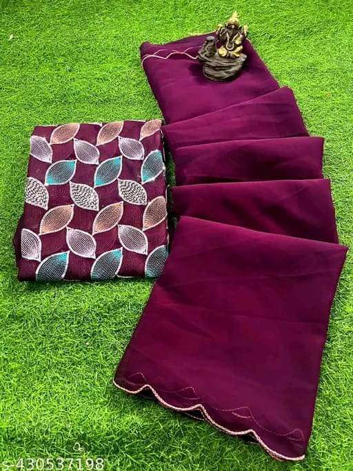 Kalpana Creation Georgette Solid Saree With Unstitched Blouse Piece ( Multicolor ) Kalpana Creation Georgette Solid Saree With Unstitched Blouse Piece ( Multicolor )