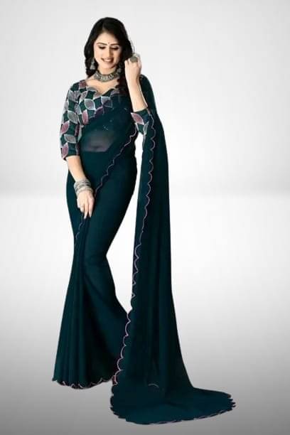 Kalpana Creation Georgette Solid Saree With Unstitched Blouse Piece ( Multicolor ) Kalpana Creation Georgette Solid Saree With Unstitched Blouse Piece ( Multicolor )
