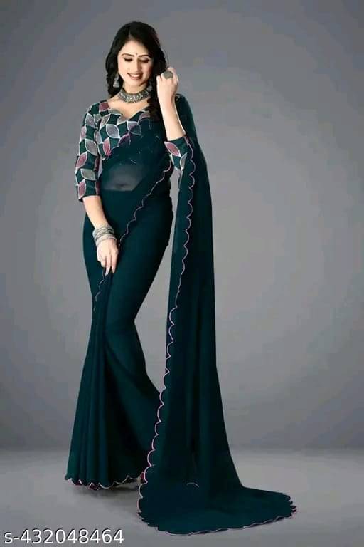 Kalpana Creation Georgette Solid Saree With Unstitched Blouse Piece ( Multicolor ) Kalpana Creation Georgette Solid Saree With Unstitched Blouse Piece ( Multicolor )