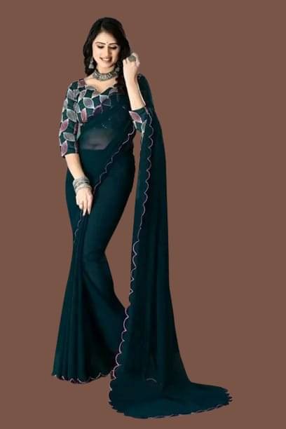     			Kalpana Creation Georgette Solid Saree With Unstitched Blouse Piece ( Multicolor )