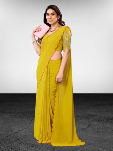 Kalpana Creation Georgette Solid Saree With Unstitched Blouse Piece ( Multicolor ) Kalpana Creation Georgette Solid Saree With Unstitched Blouse Piece ( Multicolor )