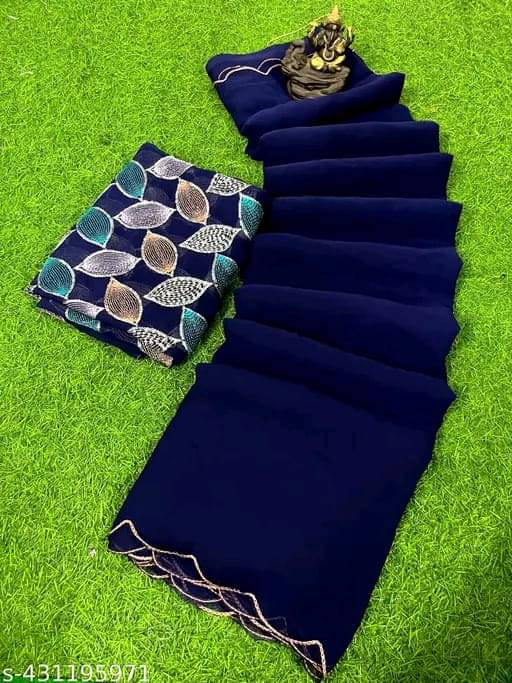 Kalpana Creation Georgette Solid Saree With Unstitched Blouse Piece ( Multicolor ) Kalpana Creation Georgette Solid Saree With Unstitched Blouse Piece ( Multicolor )