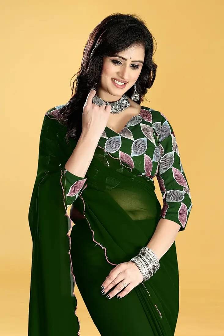Kalpana Creation Georgette Solid Saree With Unstitched Blouse Piece ( Multicolor ) Kalpana Creation Georgette Solid Saree With Unstitched Blouse Piece ( Multicolor )