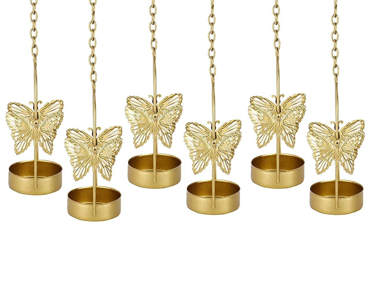     			Laserbot Gold Hanging Metal Tea Light Holder - Pack of 6