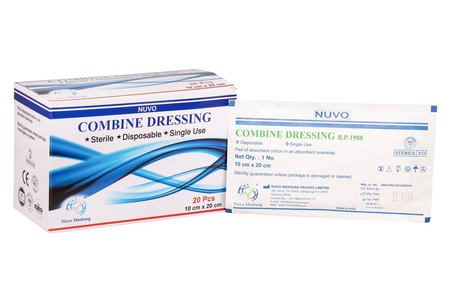 NUVO MEDSURG Sterile Combine Dressing Pads 10Cm X 20Cm - 20 Pcs Dressing Pads NUVO MEDSURG Sterile Combine Dressing Pads 10Cm X 20Cm - 20 Pcs Dressing Pads
