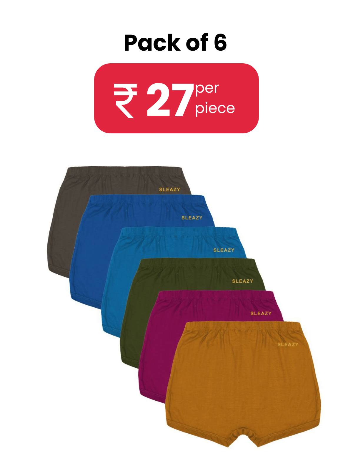 Sleazy Pack of 6 Boys Cotton Trunks ( Multicolor ) - Nightwear & Loungewear | Buy online on ZillyBuy