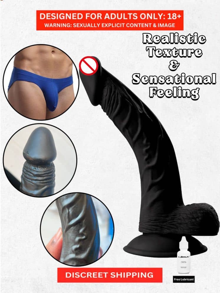 REALISTIC 9 INCH DARK BLACK PREMIUM SILICON DILDO WITH PERFECT SUCTION CUP & BIG BALLS - CRAZYNYT