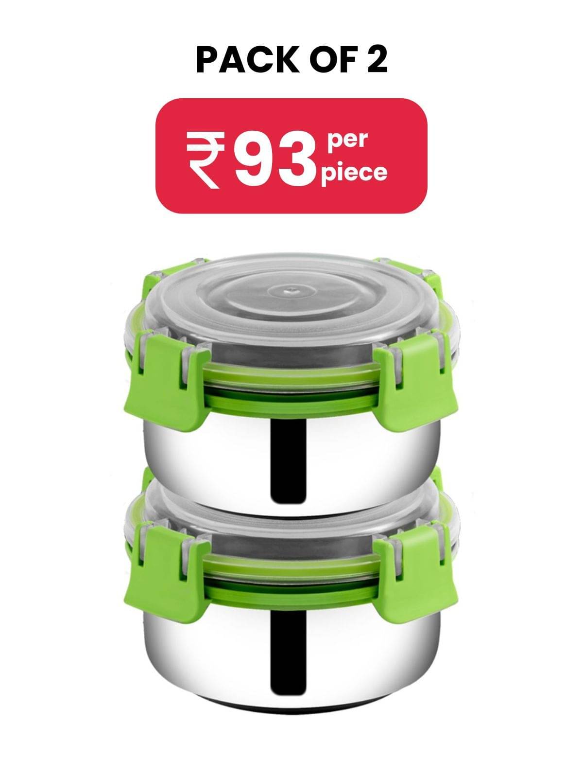     			BOWLMAN Steel Green Food Container ( Set of 2 )