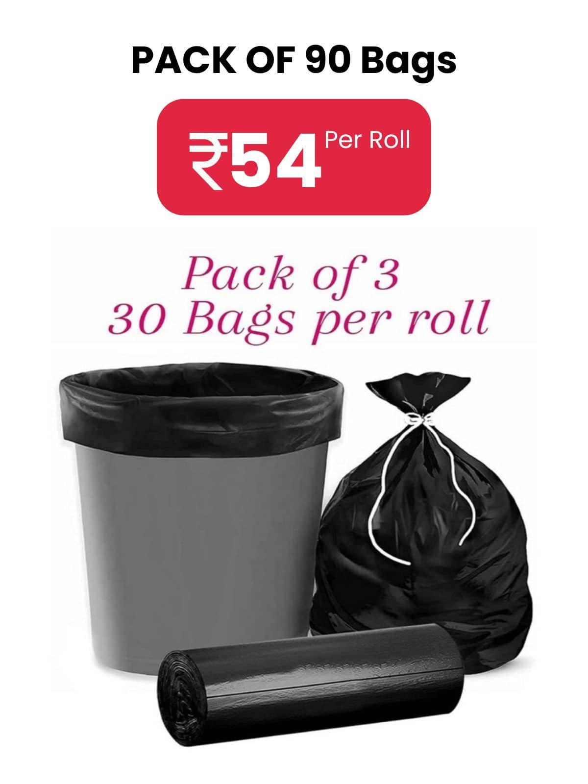 Arni Black Oxo Biodegradable Garbage Bags (19 x 21 inch), Medium, Pack of 3 (30 pieces each)