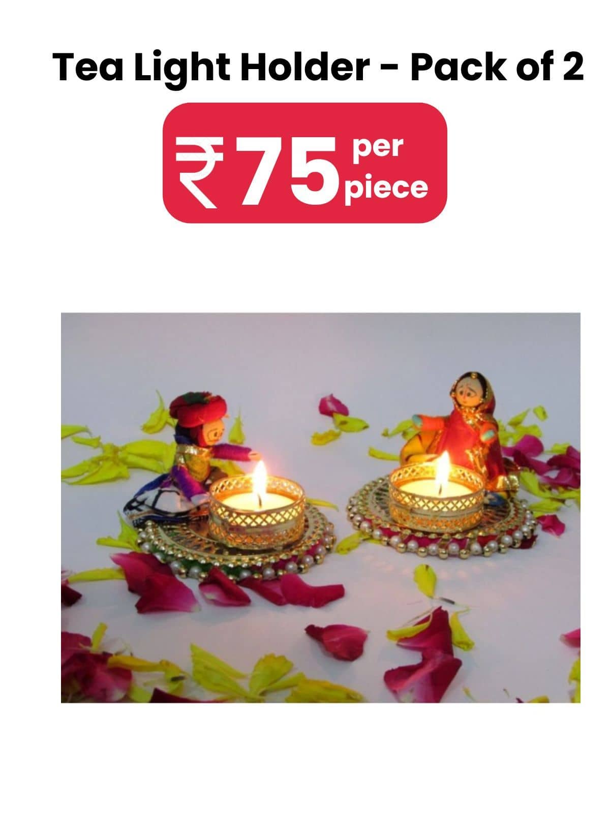 thrifkart Assorted Floor Brass Tea Light Holder - Pack of 2