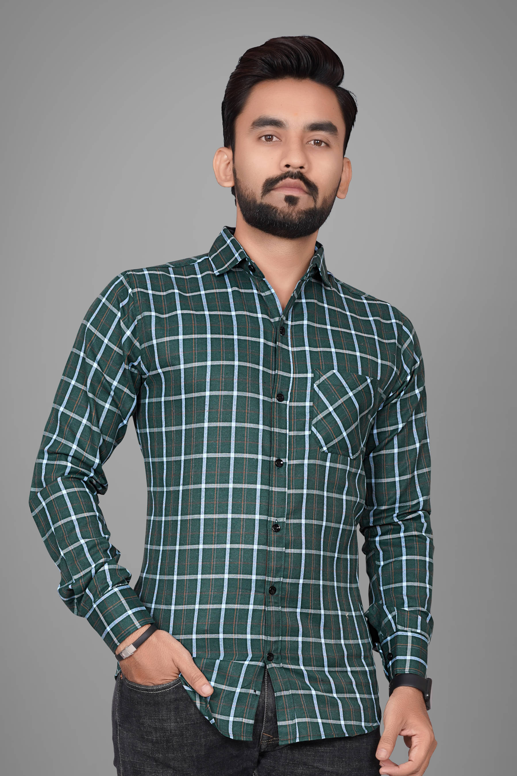     			SUR-T Cotton Blend Regular Fit Checks Full Sleeves Men's Casual Shirt - Green ( Pack of 1 )