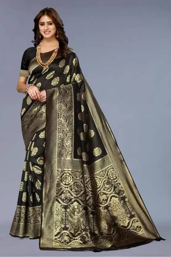     			Saadhvi Silk Woven Saree With Unstitched Blouse Piece ( Black )
