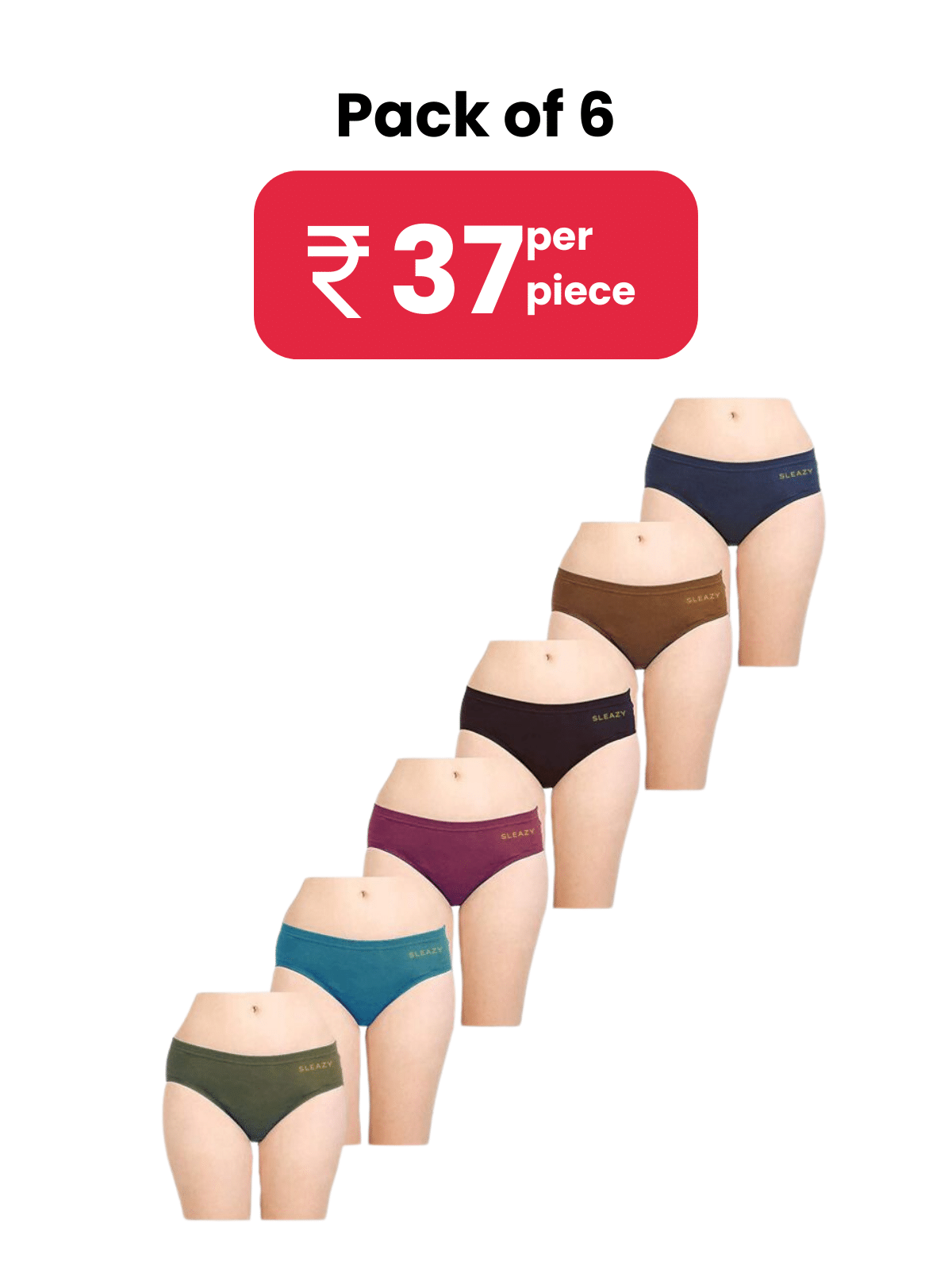     			Sleazy Pack of 6 Cotton Solid Women's Hipster ( Multi Color )